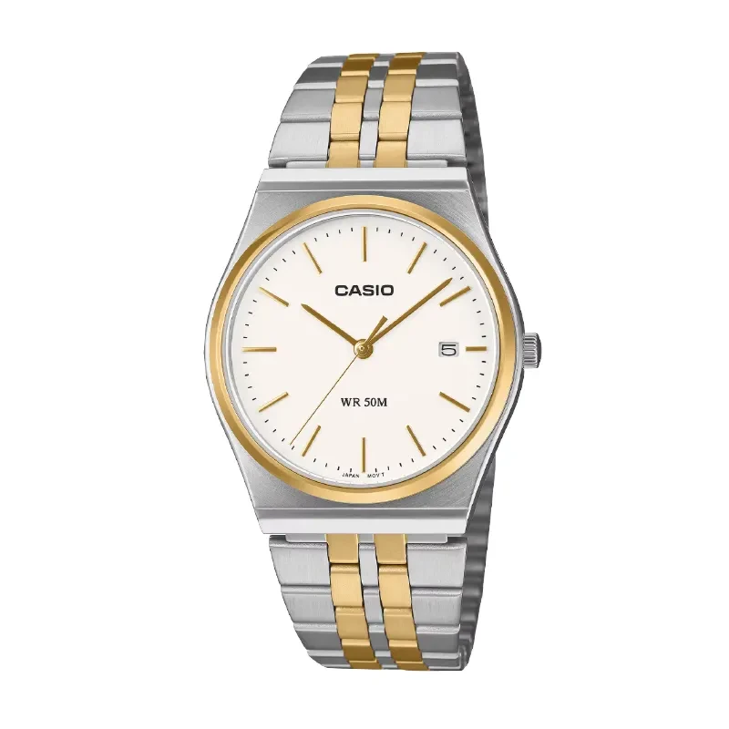 Casio Enticer Quartz White Dial Two-tone Men's Watch- MTP-B145SG-7AV
